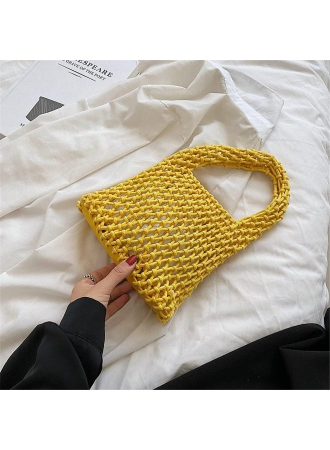 Woven Tote Bag, Handmade Cotton Rope Hollow Woven Bag, Beach Handbag - Image 4